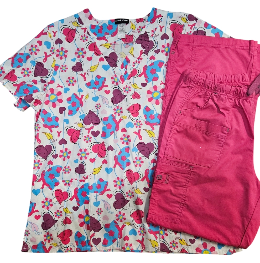 NWT hearts scrub set